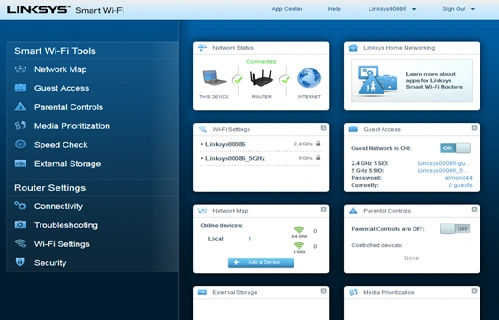 linksys ac2600 panel dashboard